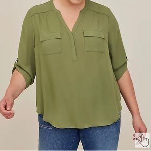 HARPER GEORGETTE PULLOVER 3/4 SLEEVE BLOUSE- olive